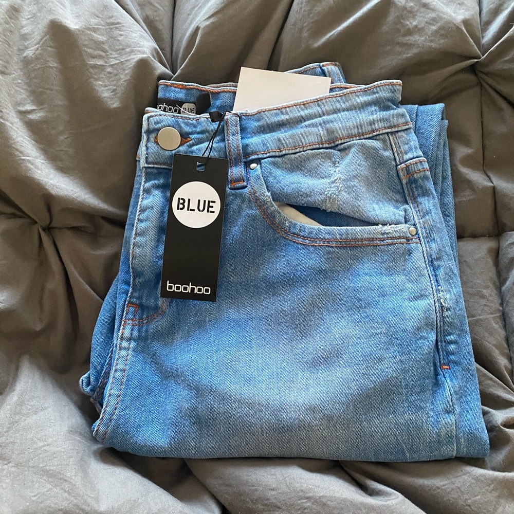 Boohoo Blue High Waist Stretch Skinny Jeans